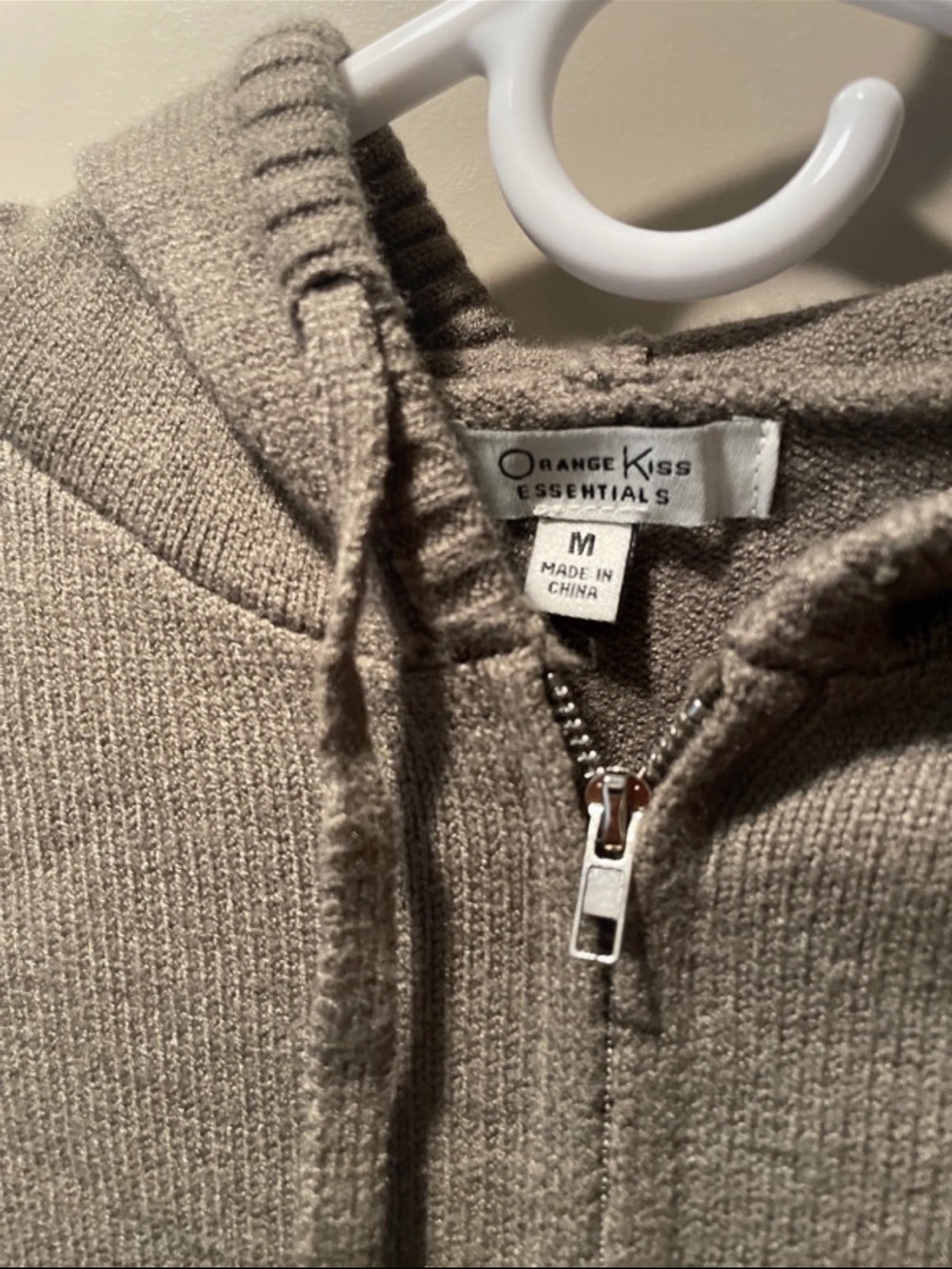 Women's Taupe Zip-Up Hooded Sweater